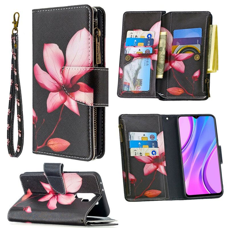 Flip Cover Xiaomi Redmi 9 Blomsterlomme Med Lynlås