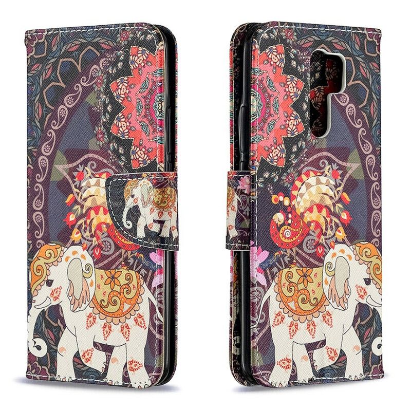 Læder Cover Xiaomi Redmi 9 Indiske Elefanter