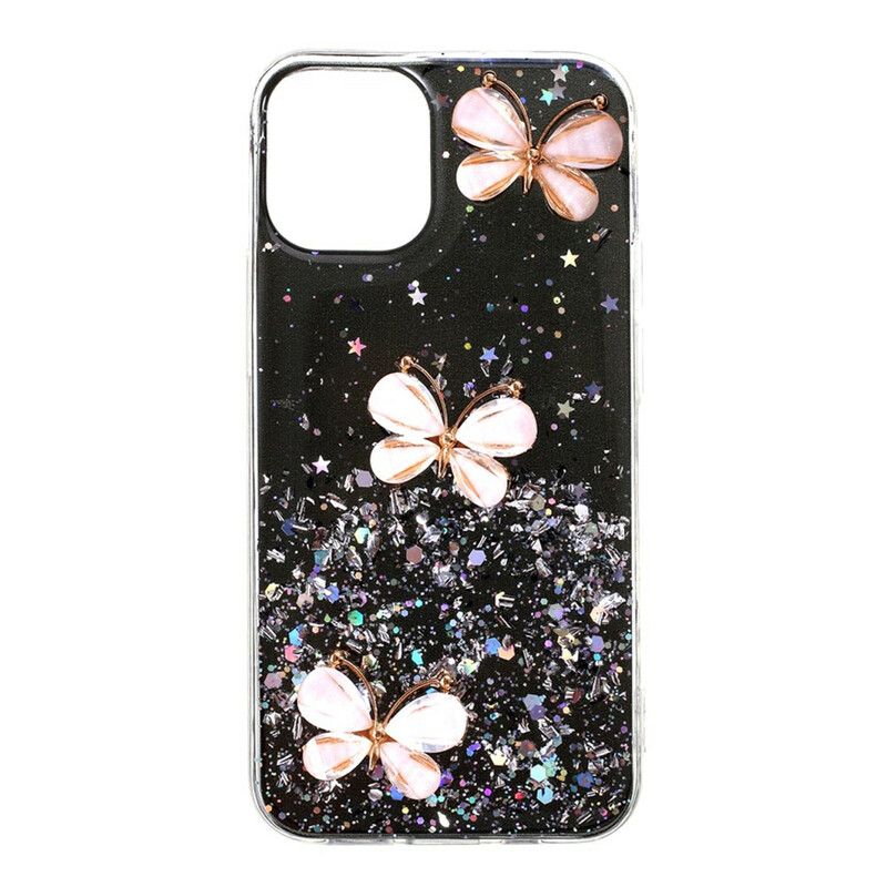 Mobilcover iPhone 12 Mini 3d Sommerfugle Pailletter
