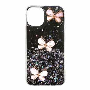 Mobilcover iPhone 12 Mini 3d Sommerfugle Pailletter