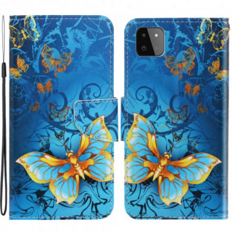 Flip Cover Samsung Galaxy A22 5G Med Snor Variationer Af Sommerfuglestrop