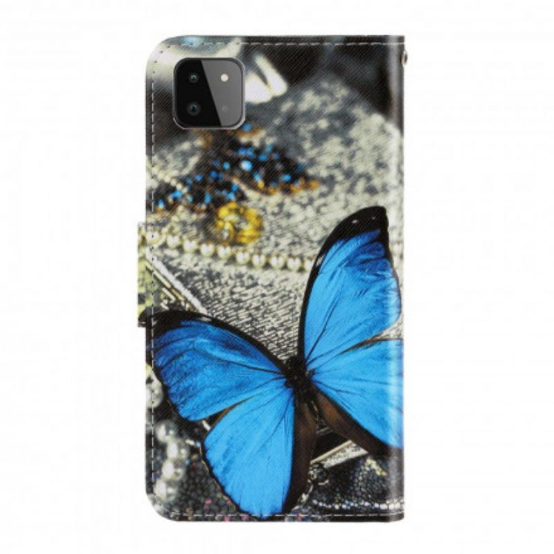 Flip Cover Samsung Galaxy A22 5G Med Snor Variationer Af Sommerfuglestrop
