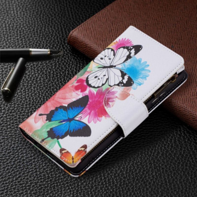 Flip Cover Samsung Galaxy A22 5G Sommerfugle Med Lynlåslomme