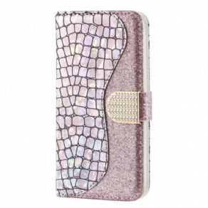 Læder Cover Samsung Galaxy A22 5G Croc Diamanter