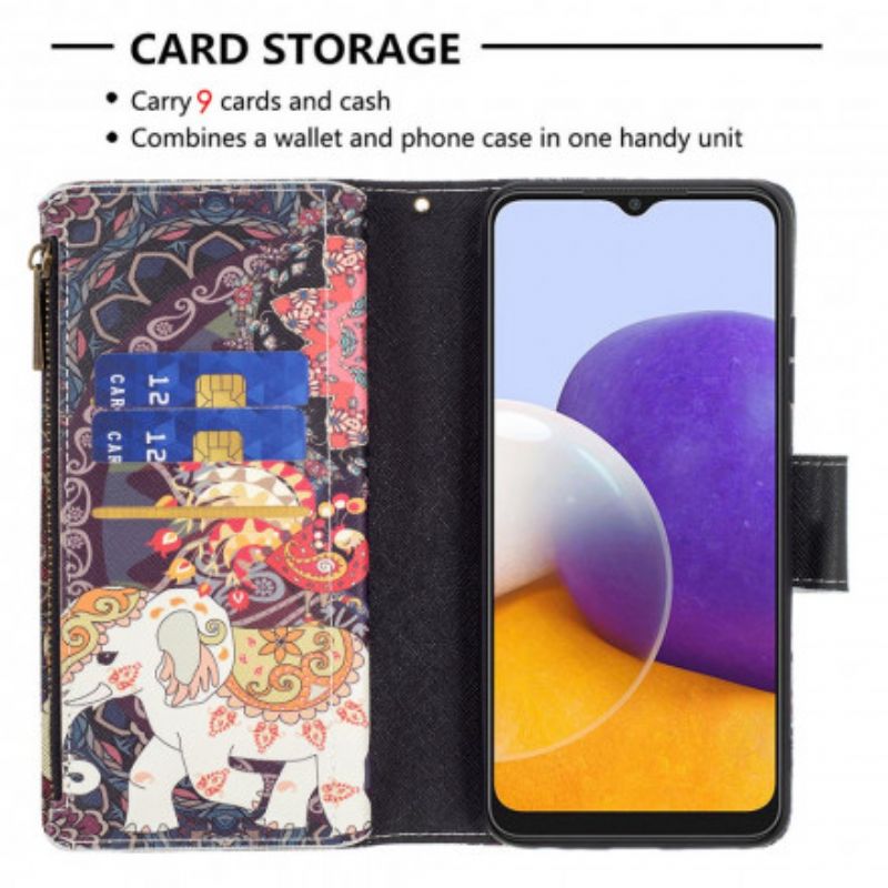 Læder Cover Samsung Galaxy A22 5G Elefant Lynlåslomme
