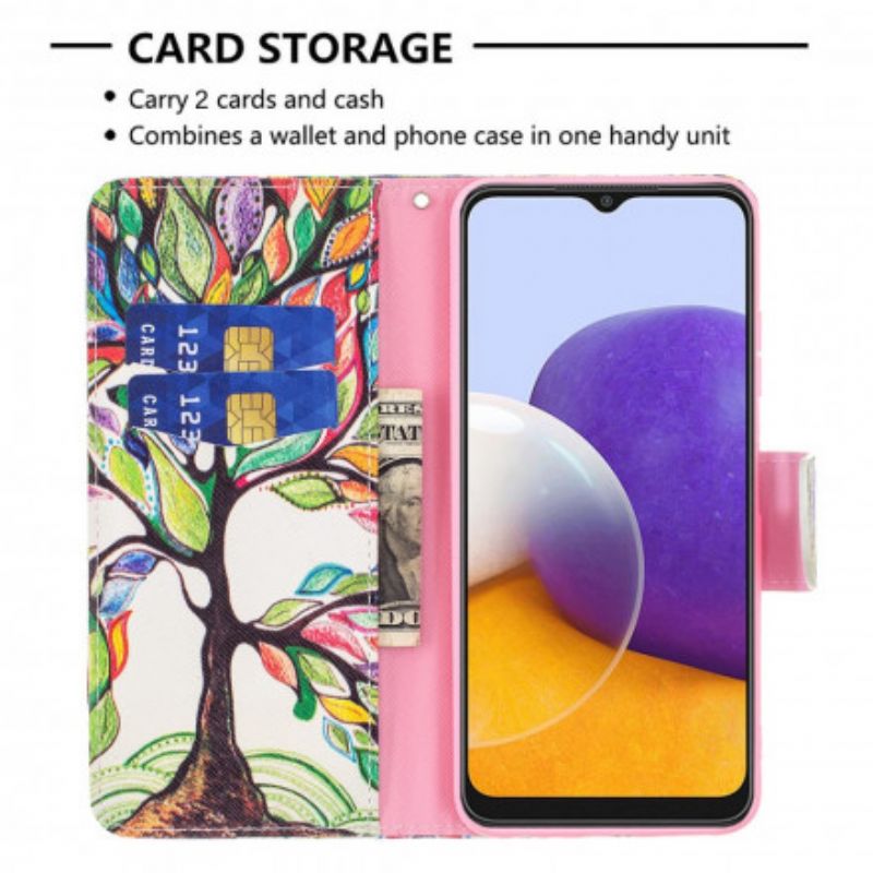 Læder Cover Samsung Galaxy A22 5G Farvet Træ