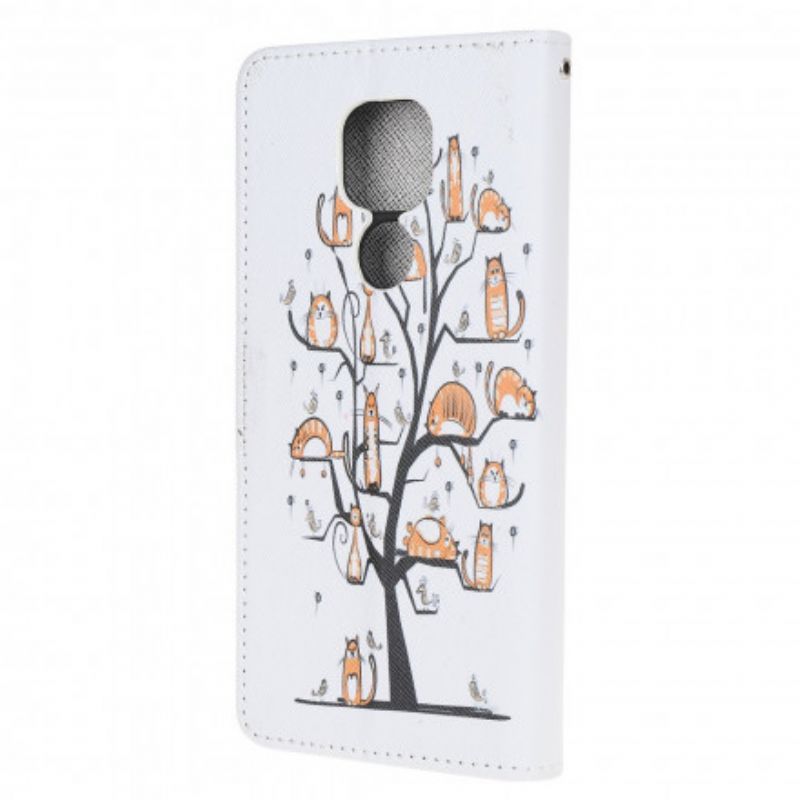 Flip Cover Moto G9 Play Med Snor Funky Katte Med Rem