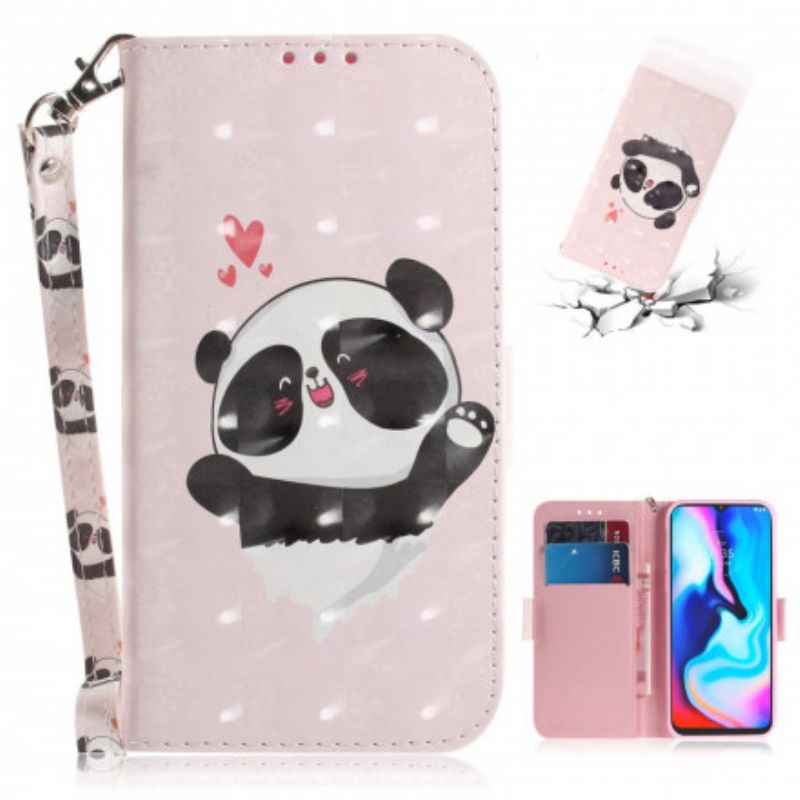 Flip Cover Moto G9 Play Med Snor Panda Love Strap