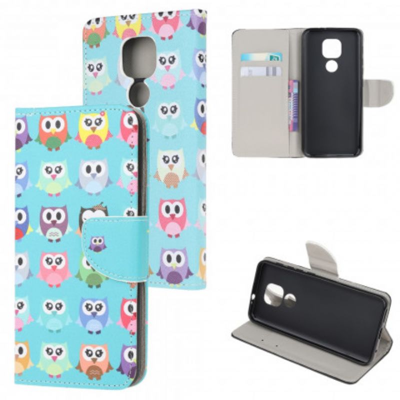 Læder Cover Moto G9 Play Ugler