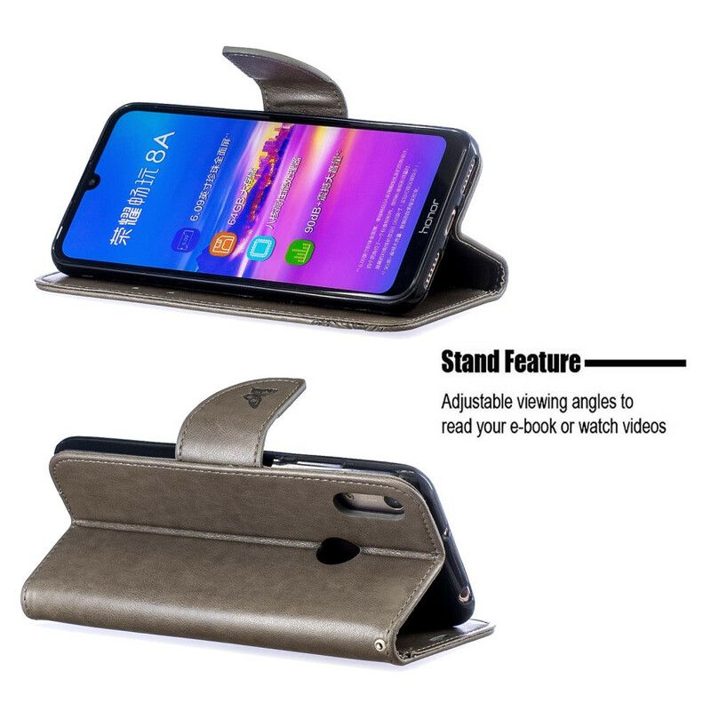 Flip Cover Huawei Y6 2019 / Honor 8A Læder Cover Sommerfugle Og Skråklap