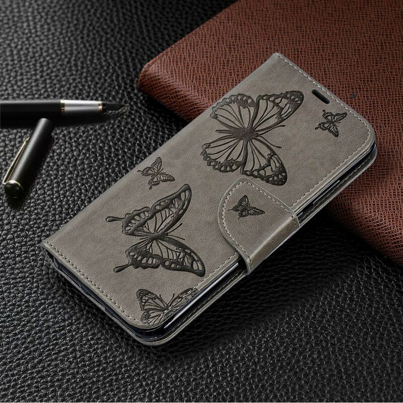 Flip Cover Huawei Y6 2019 / Honor 8A Læder Cover Sommerfugle Og Skråklap
