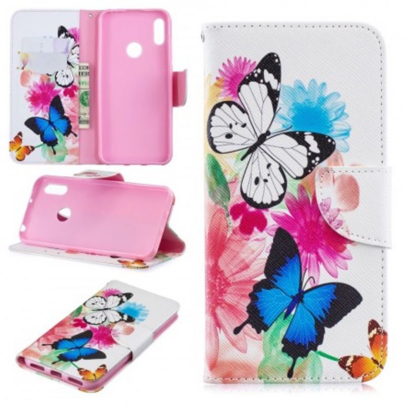 Flip Cover Huawei Y6 2019 / Honor 8A Malede Sommerfugle Og Blomster