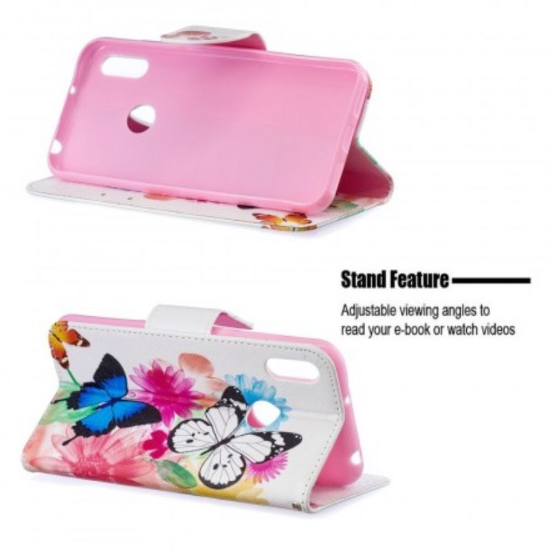 Flip Cover Huawei Y6 2019 / Honor 8A Malede Sommerfugle Og Blomster