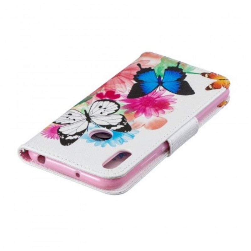 Flip Cover Huawei Y6 2019 / Honor 8A Malede Sommerfugle Og Blomster