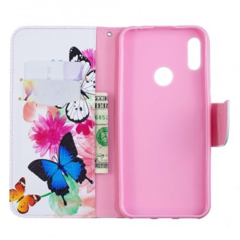 Flip Cover Huawei Y6 2019 / Honor 8A Malede Sommerfugle Og Blomster