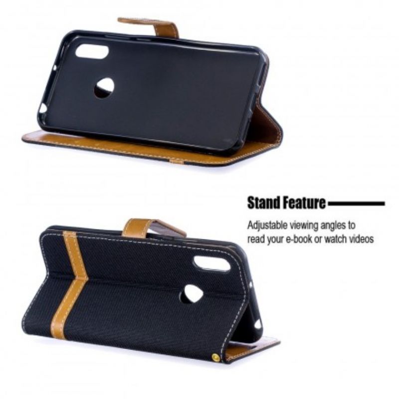 Flip Cover Huawei Y6 2019 / Honor 8A Med Snor Stof- Og Lædereffektrem