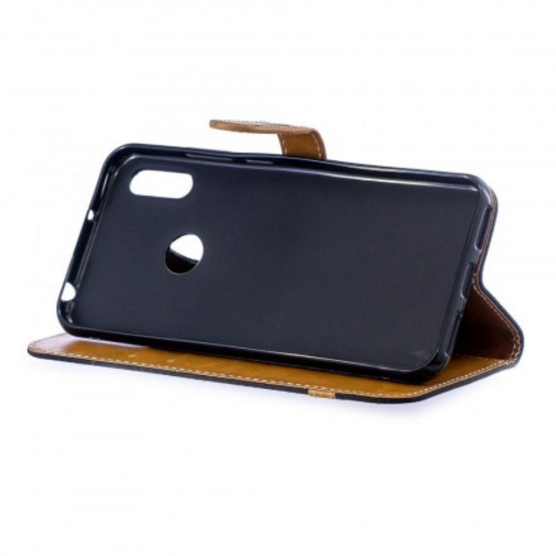 Flip Cover Huawei Y6 2019 / Honor 8A Med Snor Stof- Og Lædereffektrem