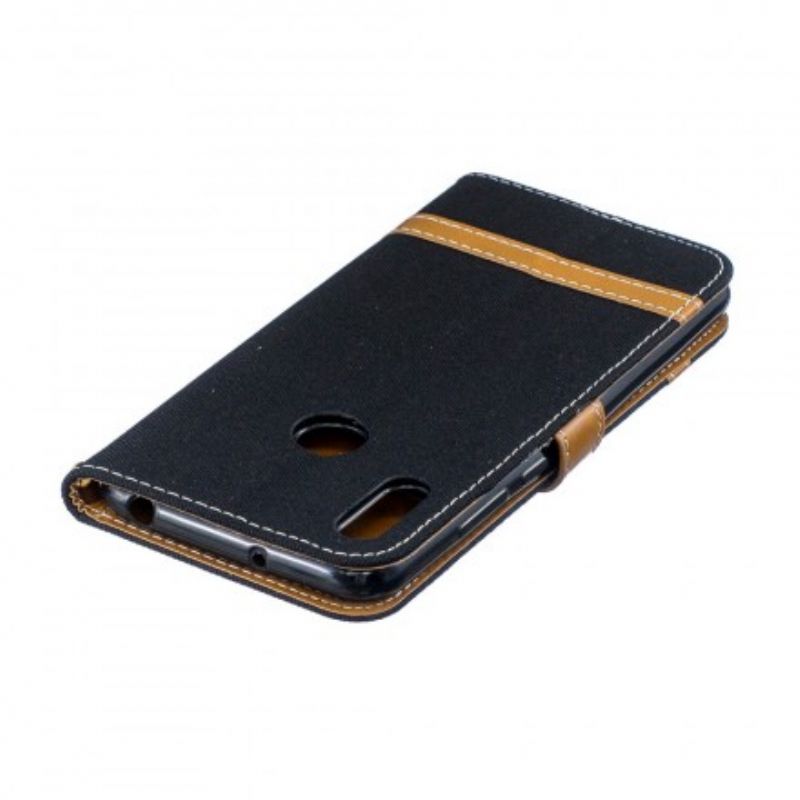 Flip Cover Huawei Y6 2019 / Honor 8A Med Snor Stof- Og Lædereffektrem