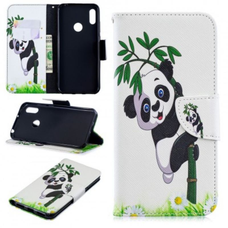 Flip Cover Huawei Y6 2019 / Honor 8A Panda På Bambus