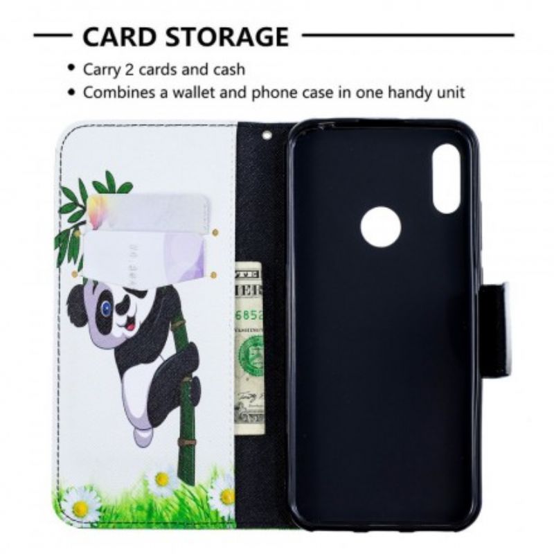 Flip Cover Huawei Y6 2019 / Honor 8A Panda På Bambus