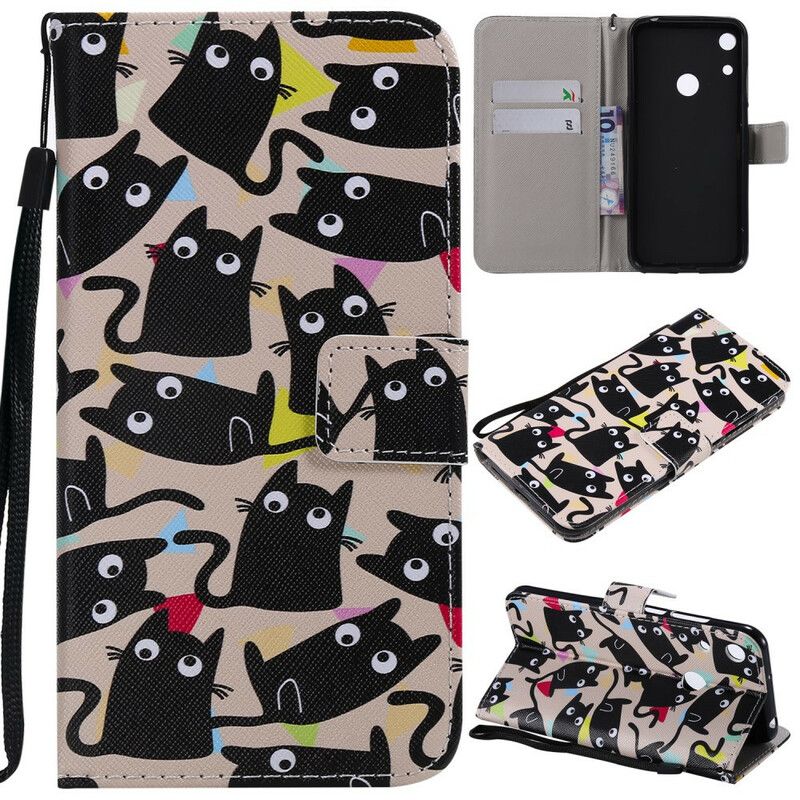 Læder Cover Huawei Y6 2019 / Honor 8A Skøre Katte