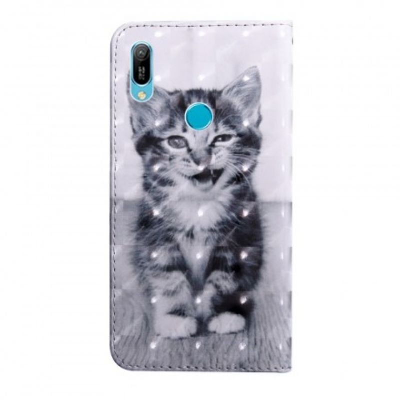 Læder Cover Huawei Y6 2019 / Honor 8A Sort Og Hvid Kat