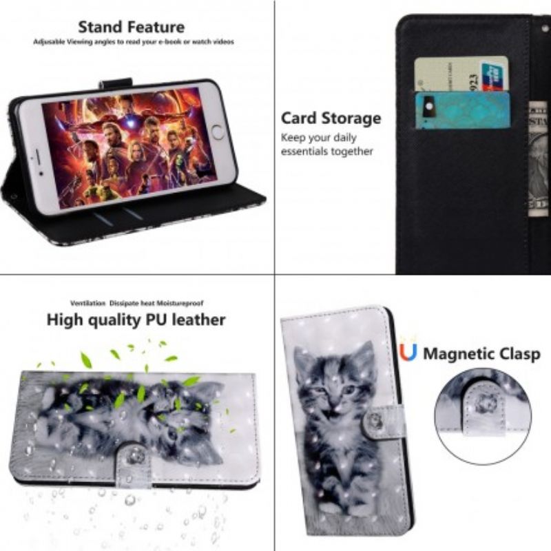 Læder Cover Huawei Y6 2019 / Honor 8A Sort Og Hvid Kat