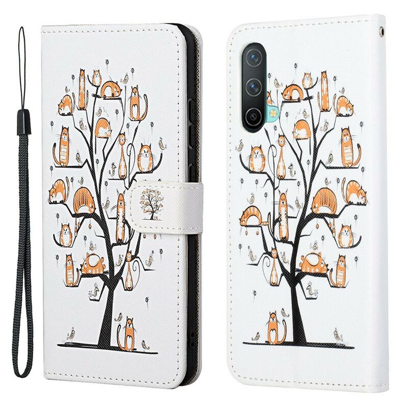 Flip Cover OnePlus Nord CE 5G Med Snor Funky Katte Med Rem