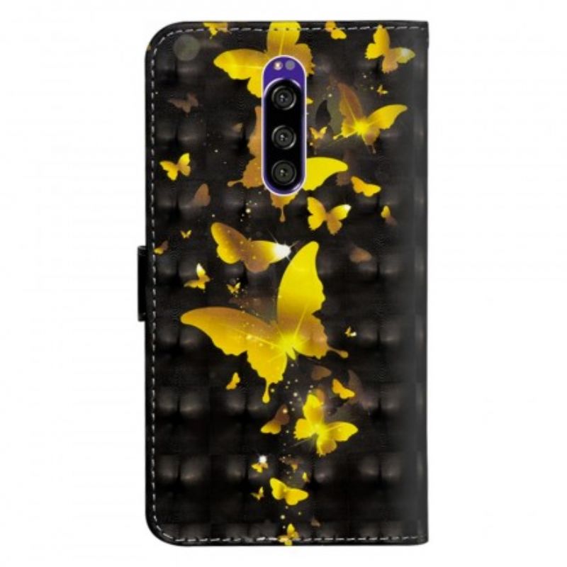 Flip Cover Sony Xperia 1 Gule Sommerfugle