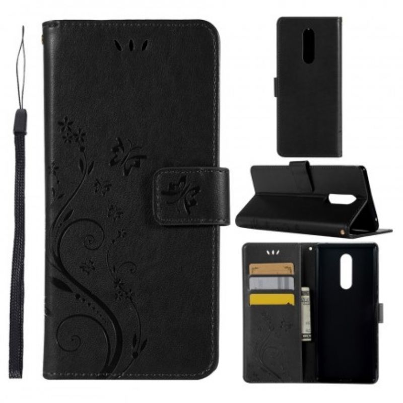 Læder Cover Sony Xperia 1 Sommerfugle Og Blomster