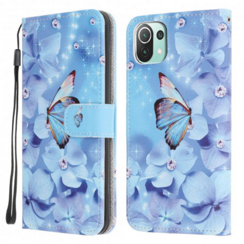 Læder Cover Xiaomi Mi 11 Lite 5G NE / Mi 11 Lite 4G / 5G Diamantsommerfugle