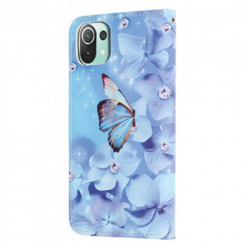 Læder Cover Xiaomi Mi 11 Lite 5G NE / Mi 11 Lite 4G / 5G Diamantsommerfugle