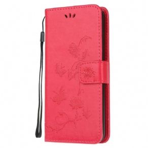 Flip Cover Samsung Galaxy A72 4G / 5G Med Snor Thong Sommerfugle Og Blomster