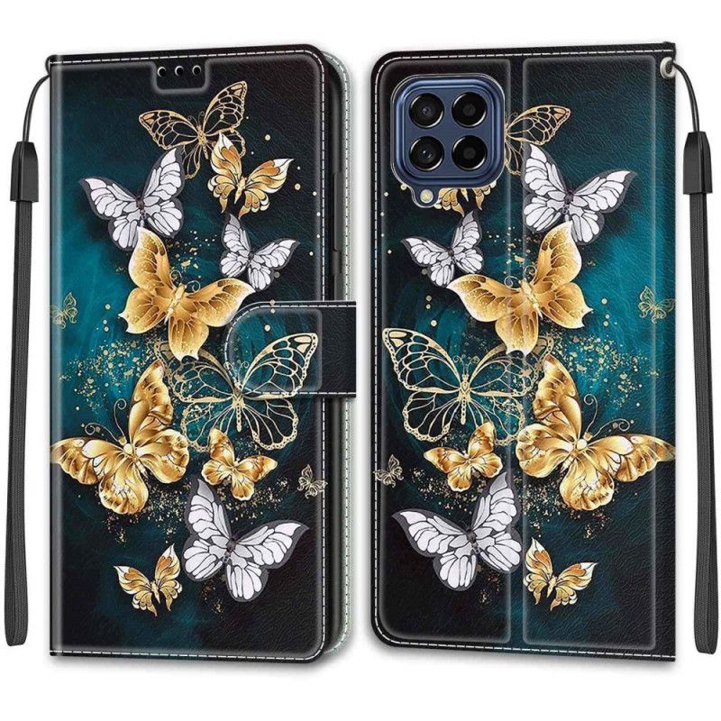 Flip Cover Samsung Galaxy M53 5G Med Snor Thong Sommerfugle Fan