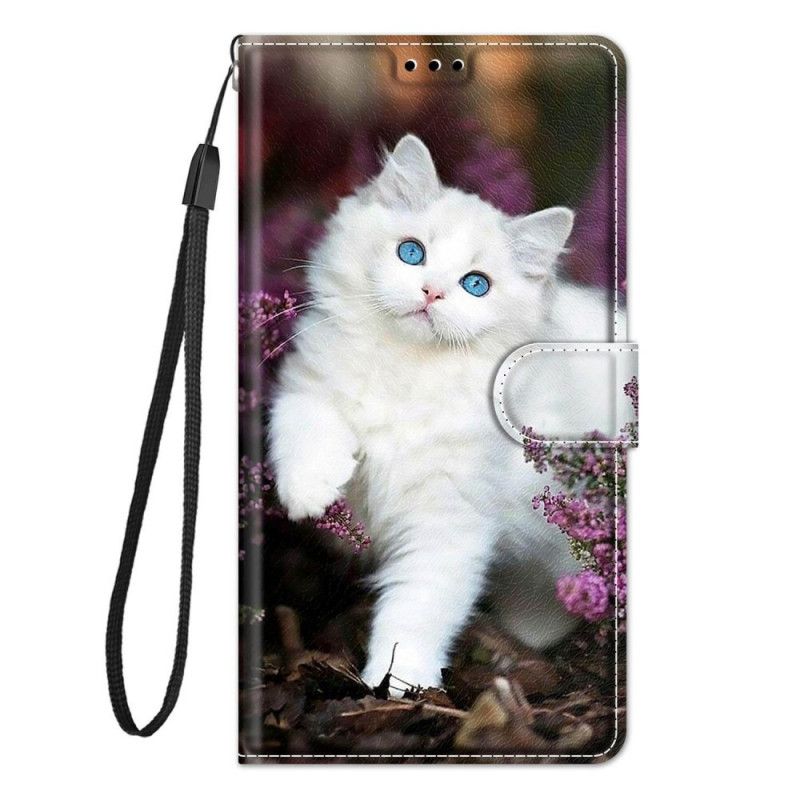 Læder Cover Samsung Galaxy M53 5G Med Snor Thong Cat Fan