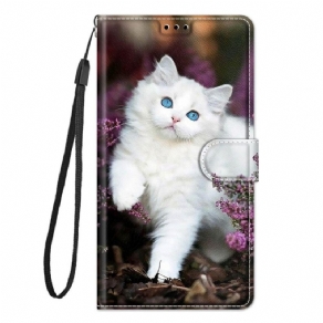 Læder Cover Samsung Galaxy M53 5G Med Snor Thong Cat Fan