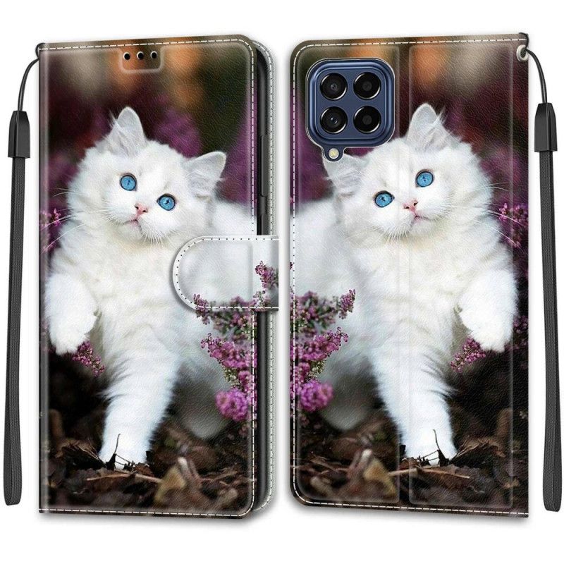 Læder Cover Samsung Galaxy M53 5G Med Snor Thong Cat Fan