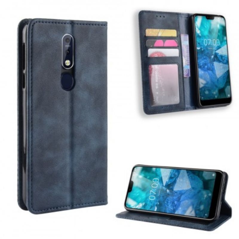 Cover Nokia 7.1 Flip Cover Vintage Stiliseret Lædereffekt
