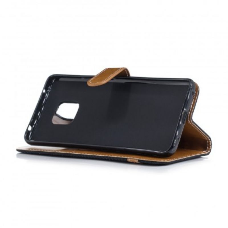 Flip Cover Huawei Mate 20 Pro Med Snor Stof- Og Lædereffektrem