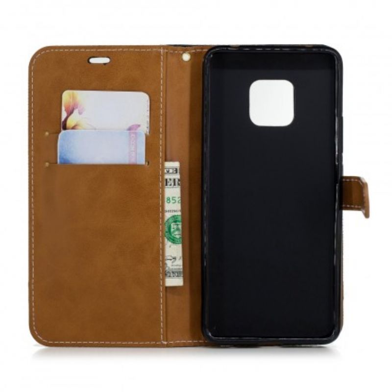 Flip Cover Huawei Mate 20 Pro Med Snor Stof- Og Lædereffektrem