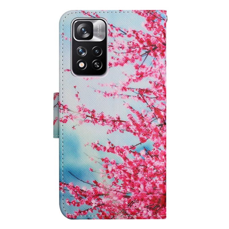 Flip Cover Xiaomi Redmi Note 11 Pro Plus 5G Med Snor Blomstrende Gren Med Rem