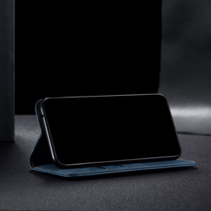 Cover OnePlus 9 Pro Flip Cover Imiteret Læder Jeans Tekstur