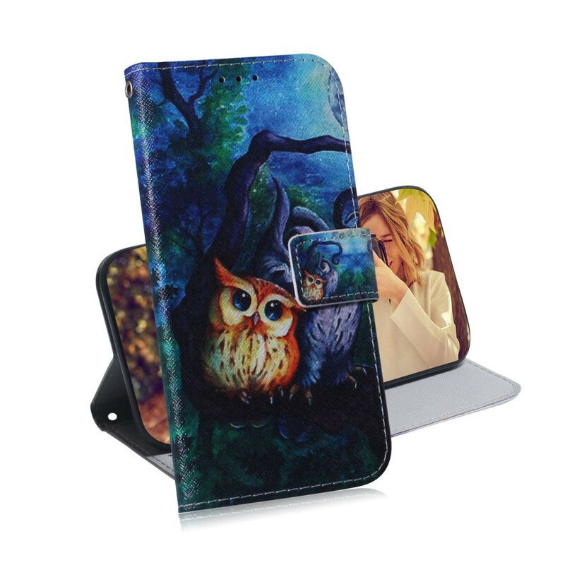 Læder Cover Samsung Galaxy A41 Maleri Af Ugler