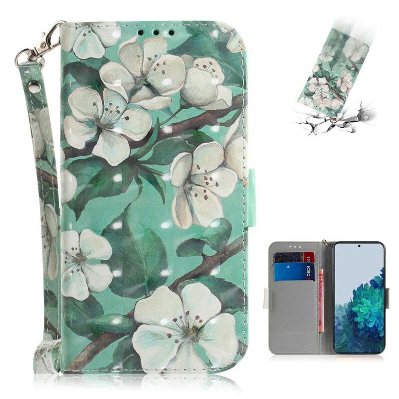 Flip Cover Samsung Galaxy S21 5G Med Snor Thong Blomstergren
