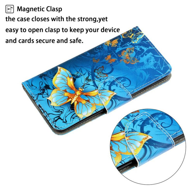 Flip Cover Samsung Galaxy S21 5G Med Snor Variationer Af Sommerfuglestrop