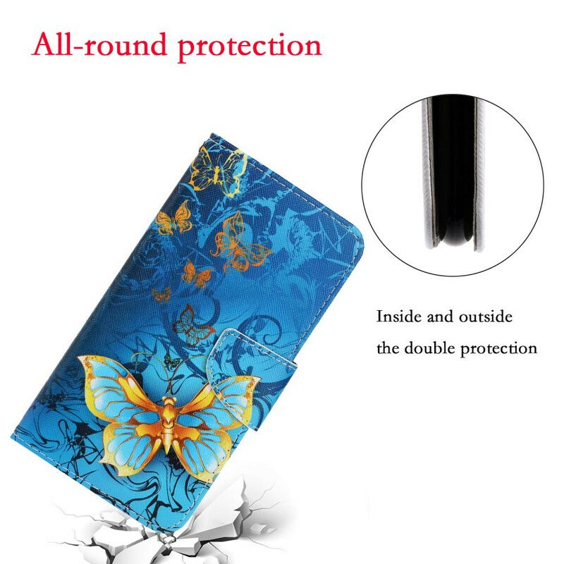 Flip Cover Samsung Galaxy S21 5G Med Snor Variationer Af Sommerfuglestrop