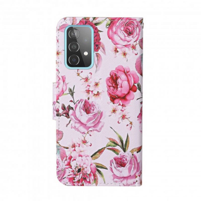 Flip Cover Samsung Galaxy A52 4G / A52 5G / A52s 5G Mestrede Blomster Med Snor