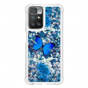 Cover Xiaomi Redmi 10 Blå Glitter Sommerfugle