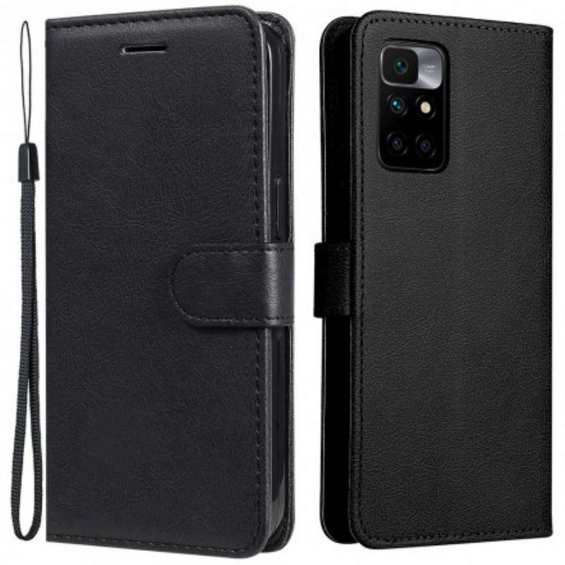 Flip Cover Xiaomi Redmi 10 Med Snor Ensfarvet Serierem