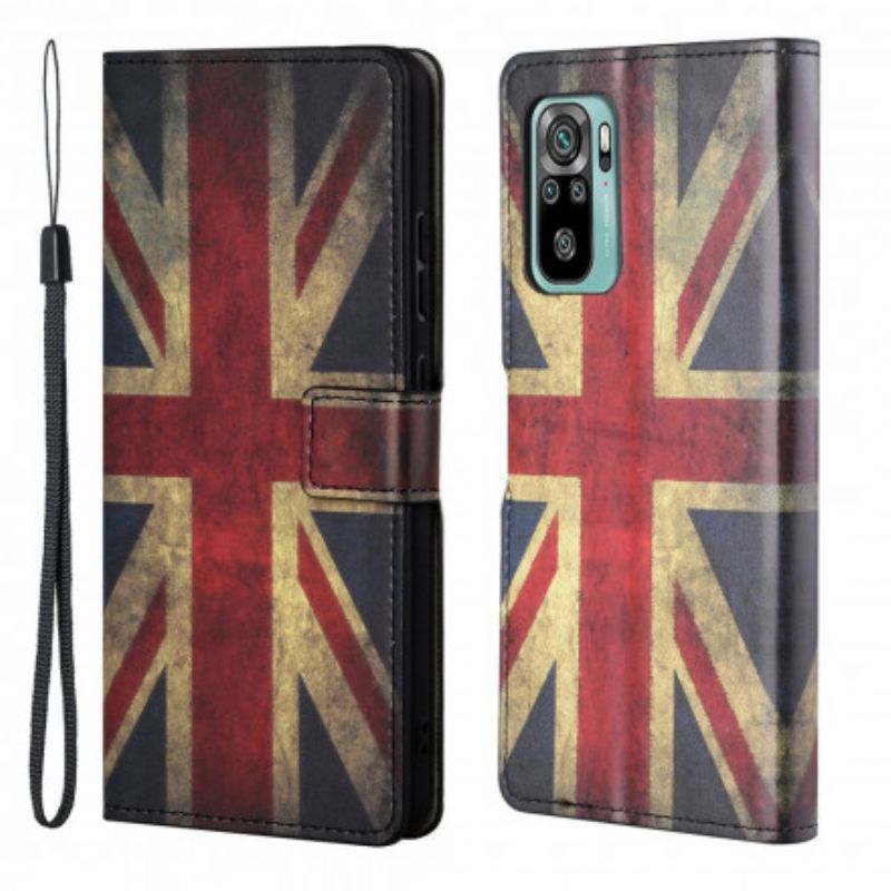 Læder Cover Xiaomi Redmi 10 Med Snor Englands Flag Med Snor